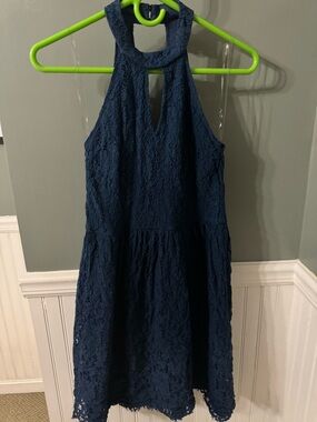 altar'd State Dark Navy Lace Halter Dress with Keyhole Large